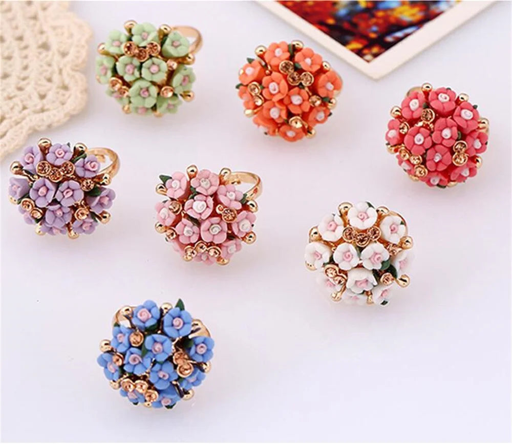 New Jingdezhen New Chinese Ceramic Small Flower Ring with Adjustable Beautiful and Fashionable Women's Gathering Jewelry Qme