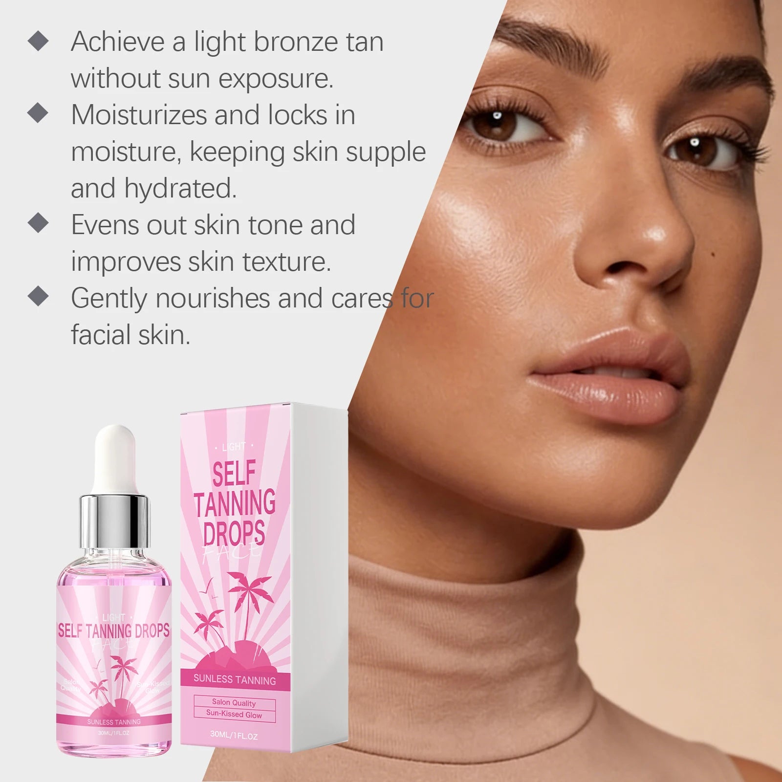 Self Tanning Drops Sunless Tanner Serum Face Body Natural Bronze Tone Even Skin Tone Moisturizing Glowing Hydrating Bronzing Qme