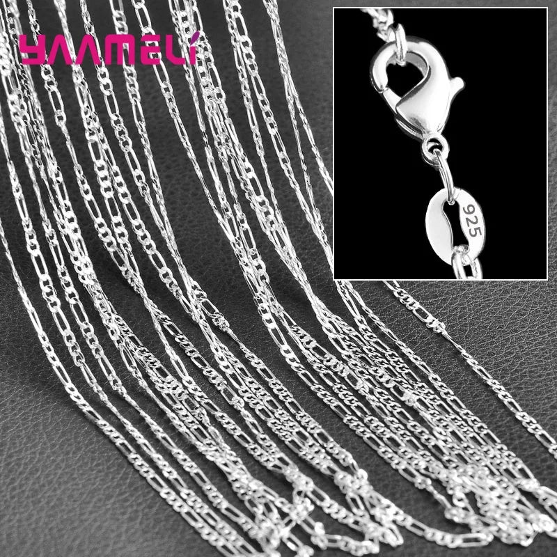 5PCS Solid 925 Sterling Silver Stamp Jewelry Chains Necklace with Lobster Clasps fit Men Women Pendant 18 Designs 16-30 Inch Qme