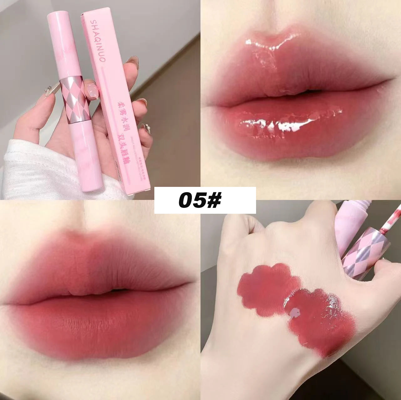 SHAQINUO Double End Lip Glaze Full Gloss Mirror Matte Velvet Long Qme S9078-5