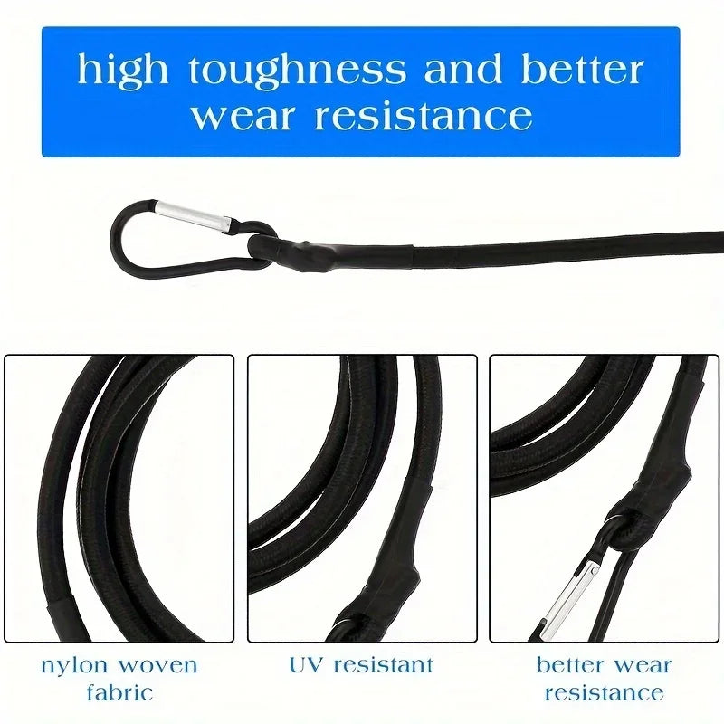 Heavy-duty bungee cord and hook, elastic rope, outdoor camping accessories, sturdy black straps for luggage, goods, cars, kayaks Qme