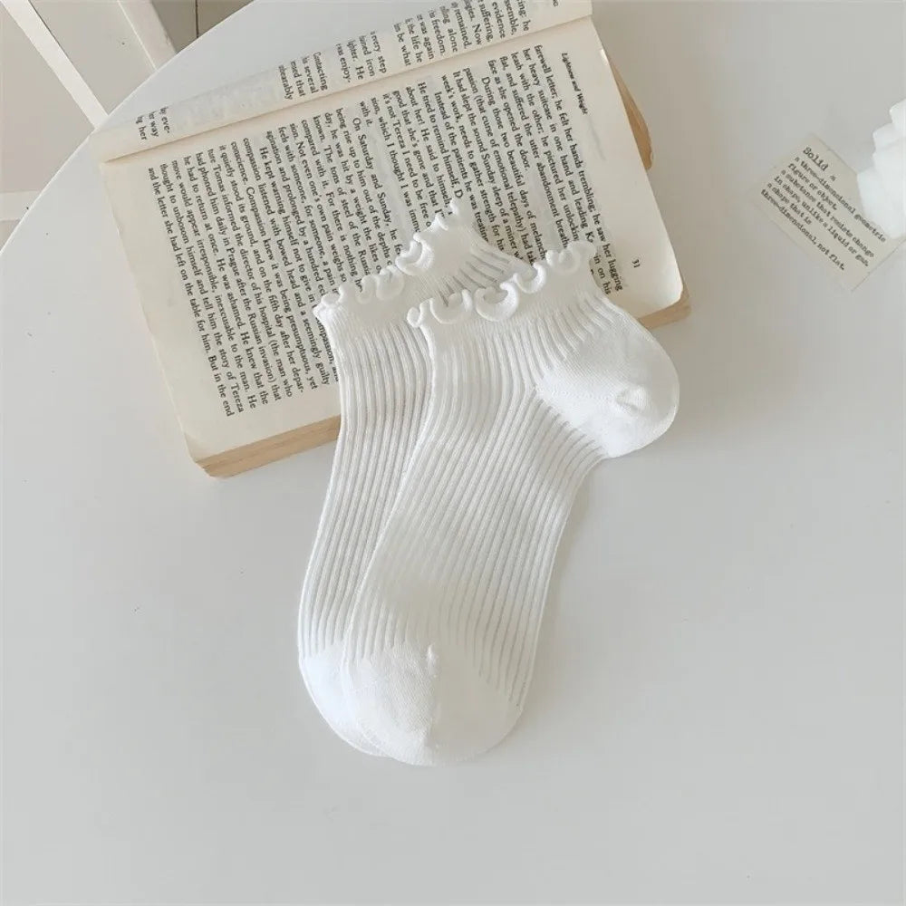 Korean Fashion Candy Ankle Socks Ruffle Mid-calf Women's Breathable Qme