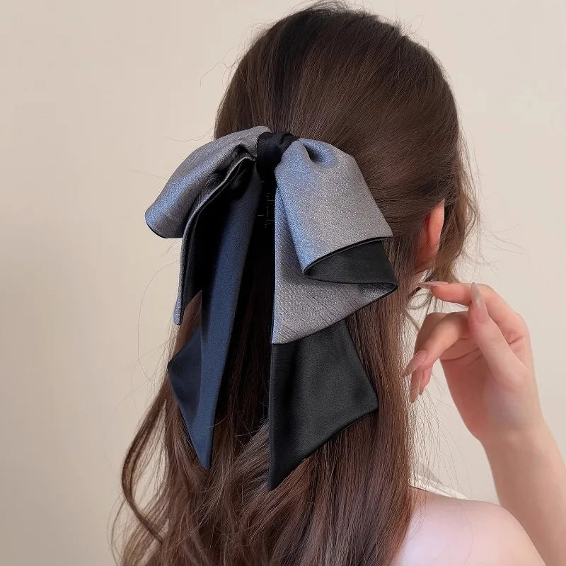 Glossy Pleated Bow Half-up Hair Clip Delicate Ribbon Chic Qme