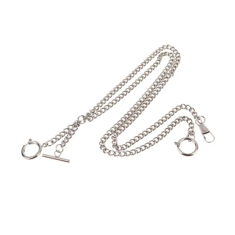 Double Chain Pocket Watch Chain Curb Link Chain Clip Pocket Chain For Men And Women For Christmas And Father's Day Gift Qme Silver