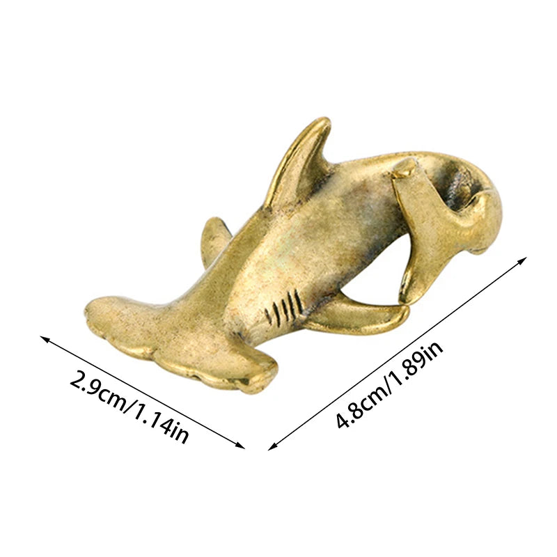 Vintage Brass Shark Figurines Pure Copper Hammerhead Statue Desktop Qme