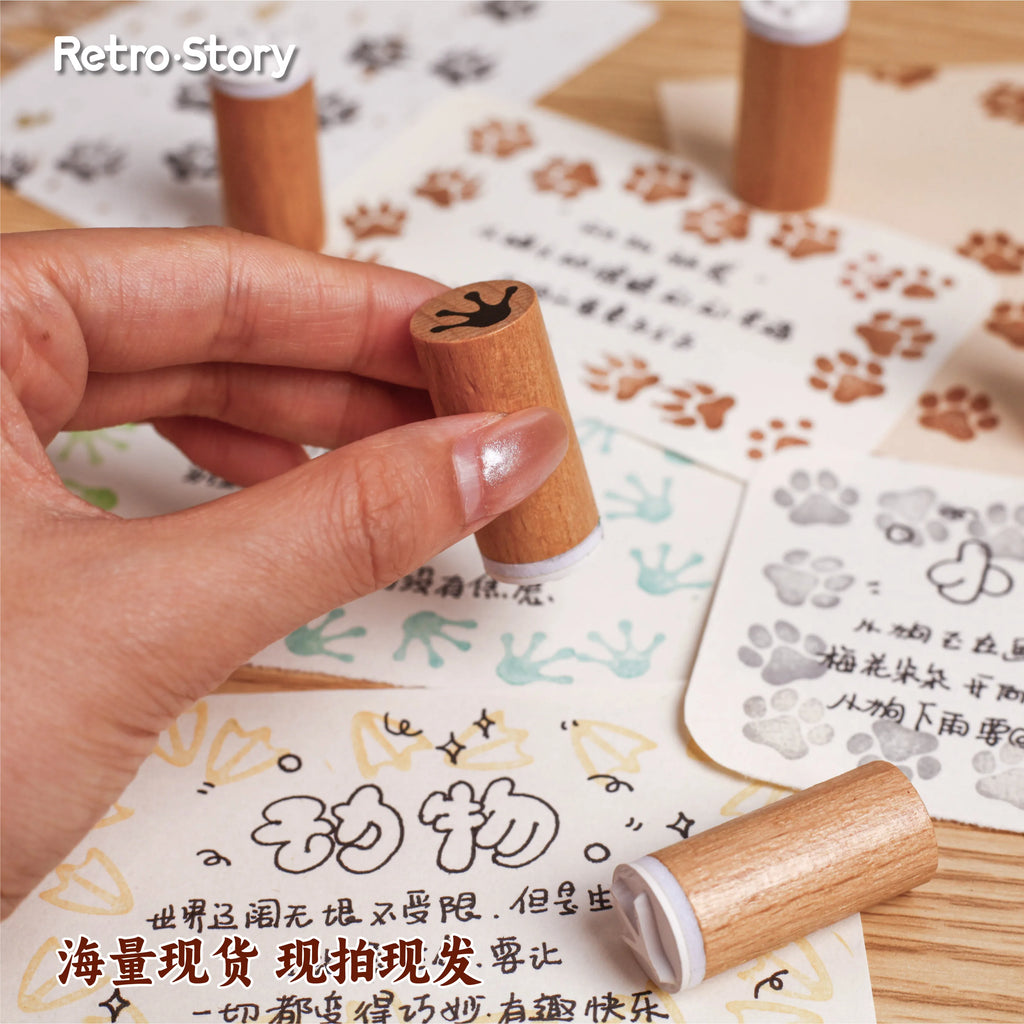 1 pc Vintage Pet Footprints Wooden Rubber Stamp Bottle Shape DIY Decor Scrapbooking Albums Wood Seal Daily Planner Stationery Qme