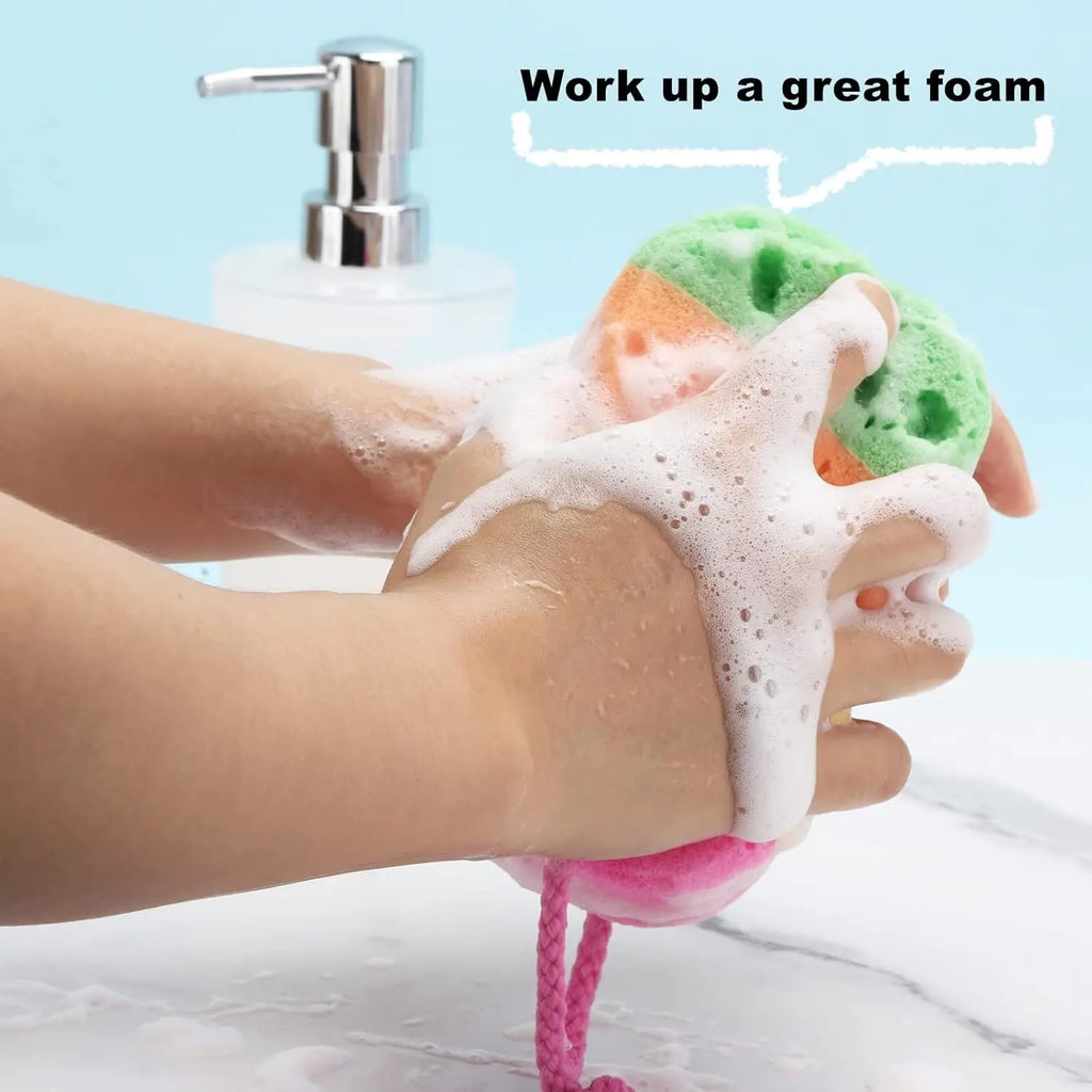 Rainbow Bath Sponge, Soft Exfoliating Body Sponge With Hanging Rope, Reusable Shower Scrubber For Adults Qme