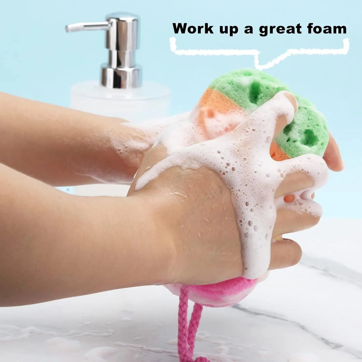 Rainbow Bath Sponge, Soft Exfoliating Body Sponge With Hanging Rope, Reusable Shower Scrubber For Adults Qme