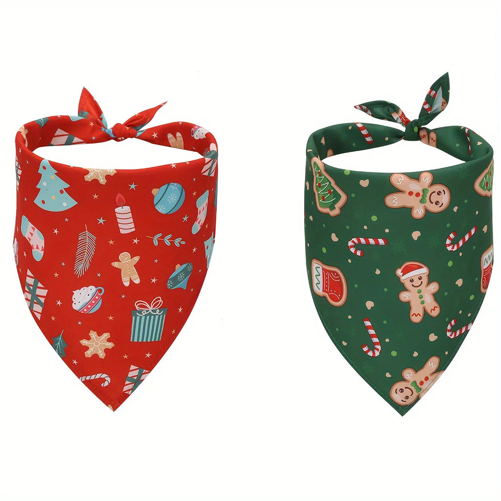 2-pack Christmas dog scarf, Christmas printed snowman pattern dog comfortable triangular bib scarf, washable pet collar Qme 2pcs