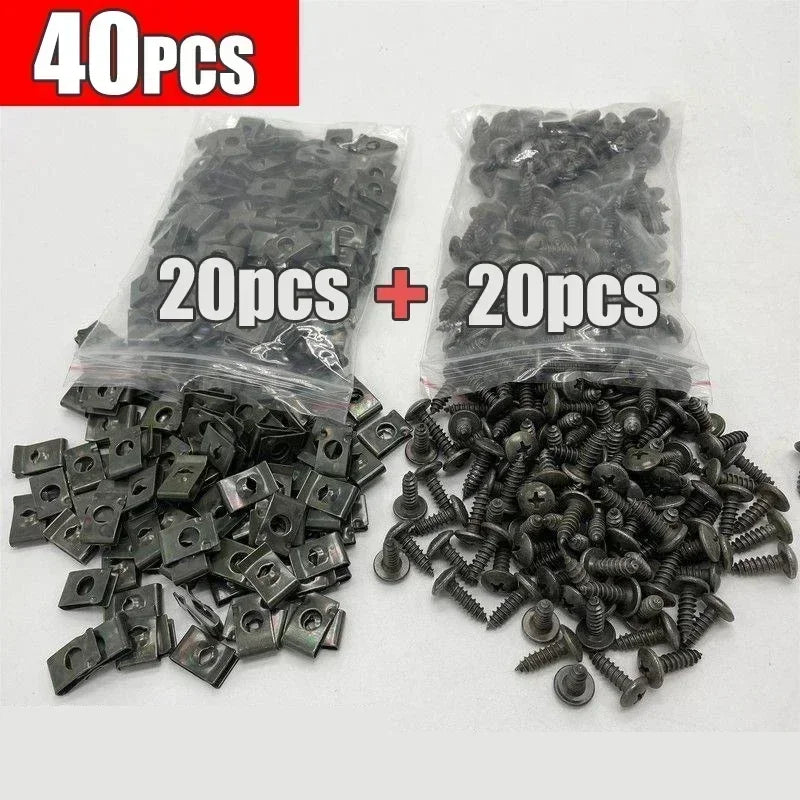 Car Clamping Clip U-type Metal Screw Clip Tools for Motorcycle Engine Bottom Tray Splash Protector Bumper Screw Car Accessories Qme 20set