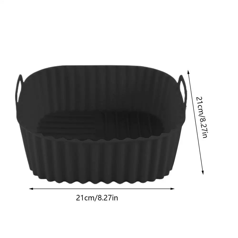 Silicone Basket for Air Fryer Square Air Fryer Oven Plate Non-stick Baking Tray Kitchen Cookware for Pizza Roasting Apartment Qme Black