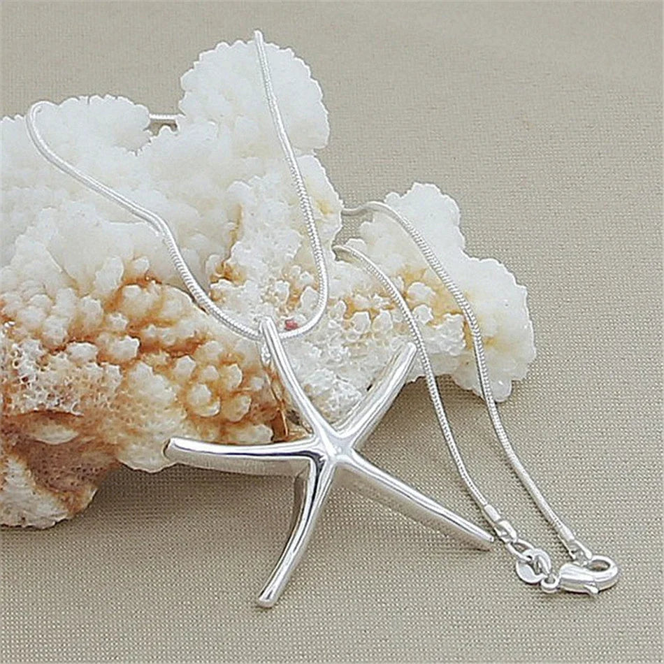 Cute Nice 40-75cm 925 Sterling Silver Charms Necklace Star Starfish Jewelry Fashion Cute Chain Women Lady Wedding Qme Silver 40cm