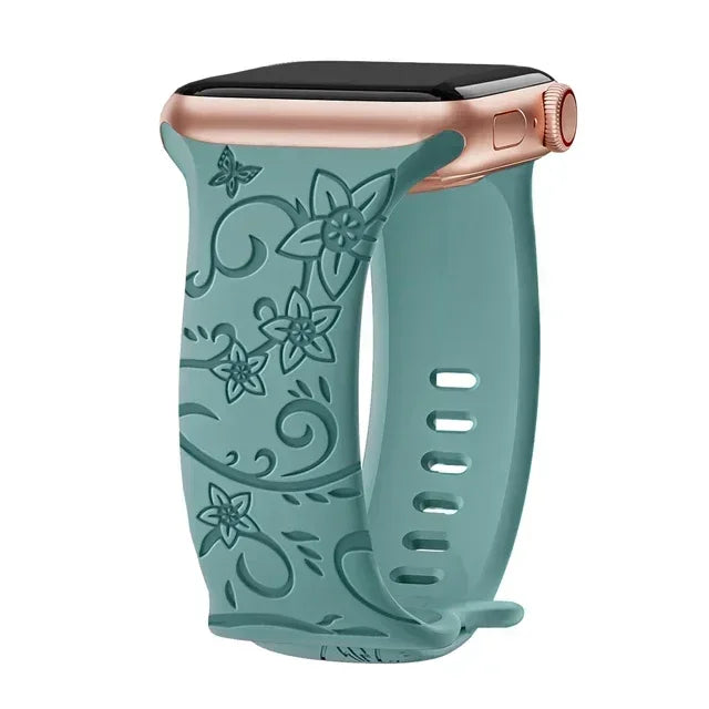 Floral Engraved Strap Apple Watch Band Silicone Bracelet Iwatch