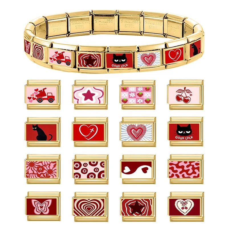 Fashion Personalized DIY Red Color Italian Charm Bracelet Good Luck Black Catd Dogs Bead 9mm Bracelet Stainless Steel Jewelry Qme