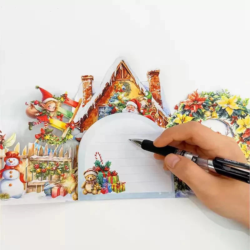3D Christmas Card Night Before Scene Santa Reindeer Snowy Village Qme