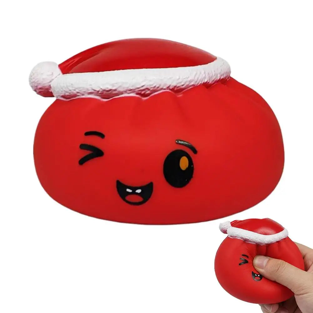 Christmas Hat Bun Squishy Toy Stress Relief Squeeze Funny Sound PVC Qme Red