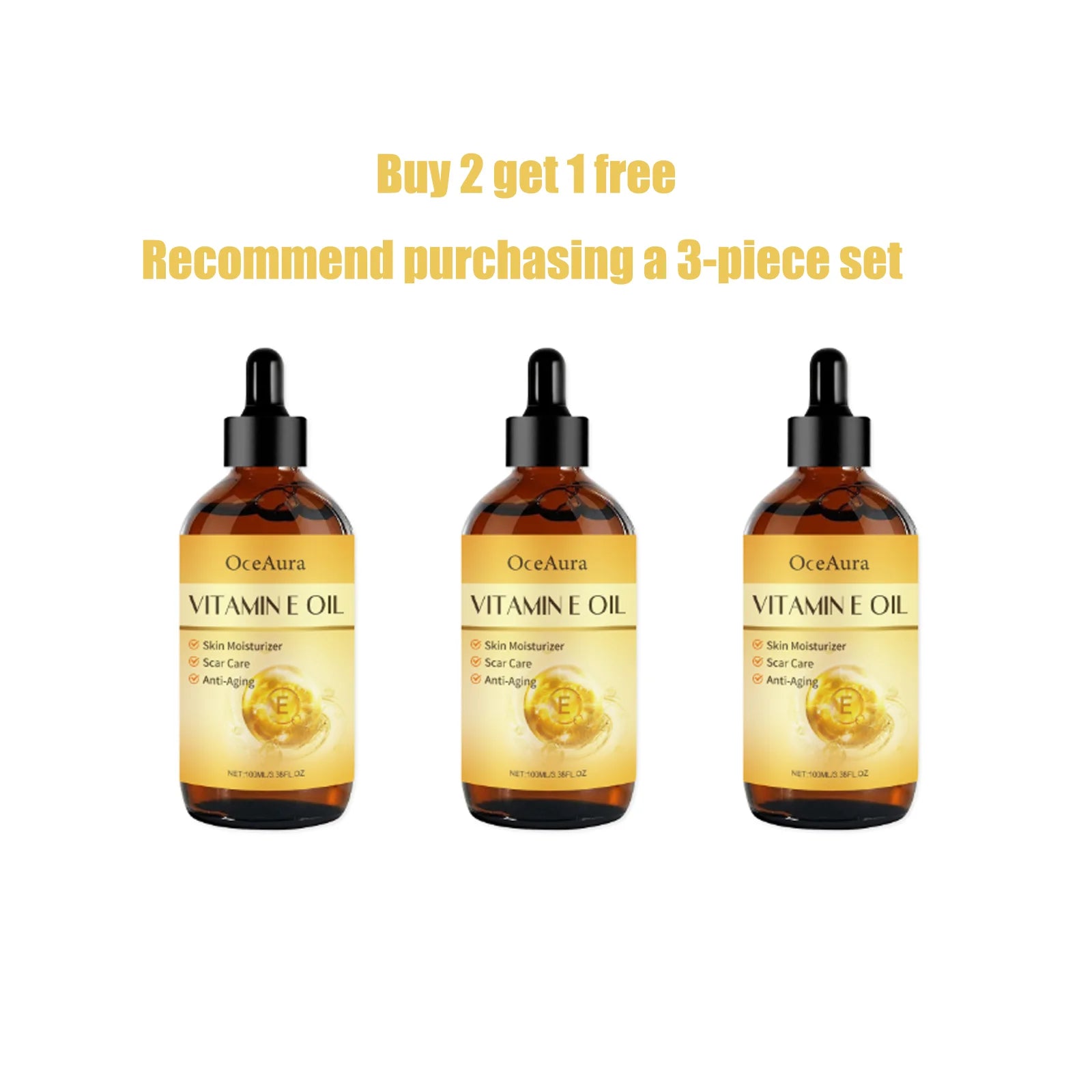 OceAura Vitamin E Oil Deep Moisturizing Fine Line Reducing Scar Repairing Hair Luster Boosting Multi Purpose Essential Oil 100mL Qme 100ml x3