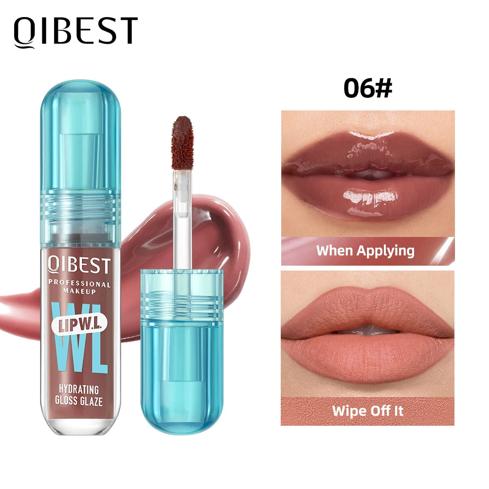 QIBEST Hydrating Crystal Lip Gloss Easy to Fade Mirror Water Glazed Lip Glaze Long Lasting Moisturizing Gloss Lip Tint Cosmetics Qme 06