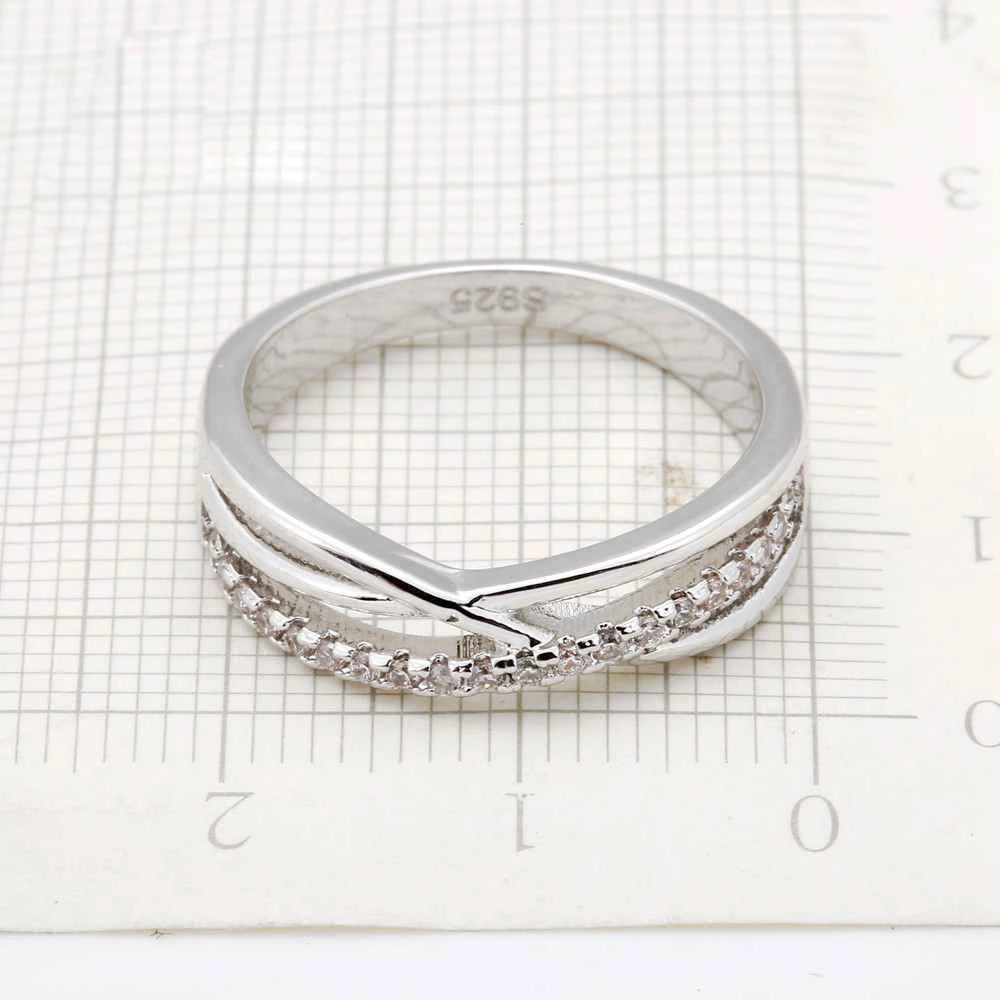 New Wide Cross Cubic Zircon 925 Sterling Silver Color Ring Fashion Female Jewelry Infinity Women Wedding Rings For Party Qme