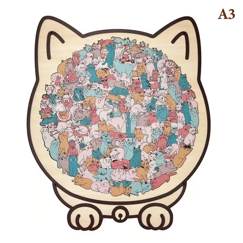 135-Piece Morandi Color Cat-Shaped Wooden Jigsaw Puzzle Irregular Cats Shaped Animal Pieces For Home Decor & Party Games Gifts. Qme A3