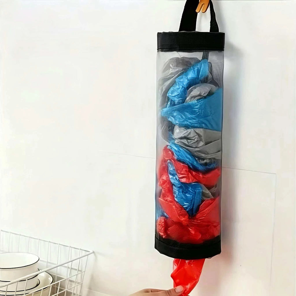 1 Kitchen Wall-mounted Garbage Bag Holder Hooks Plastic Organizer Qme black