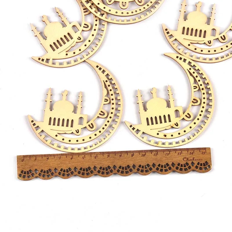 10pcs 4.4-8cm Natural Moon Wood Crafts Pendants Ramadan Party Supplies Muslim Islamic Decor Eid Mubarak Hanging Wooden Ornament Qme 1