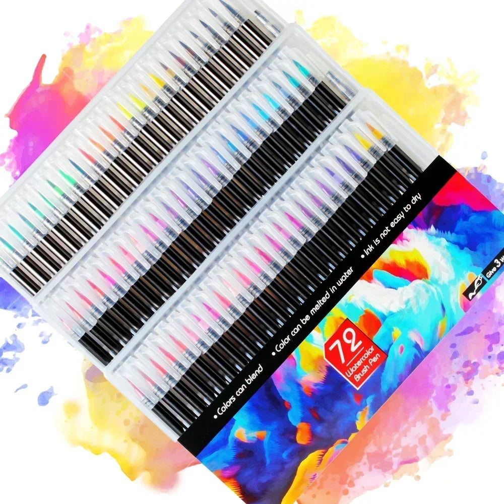 12-72 Colors Watercolor Brush Pens Soft Tip Art Markers for Drawing Coloring Manga Calligraphy School Stationery Supplies Qme