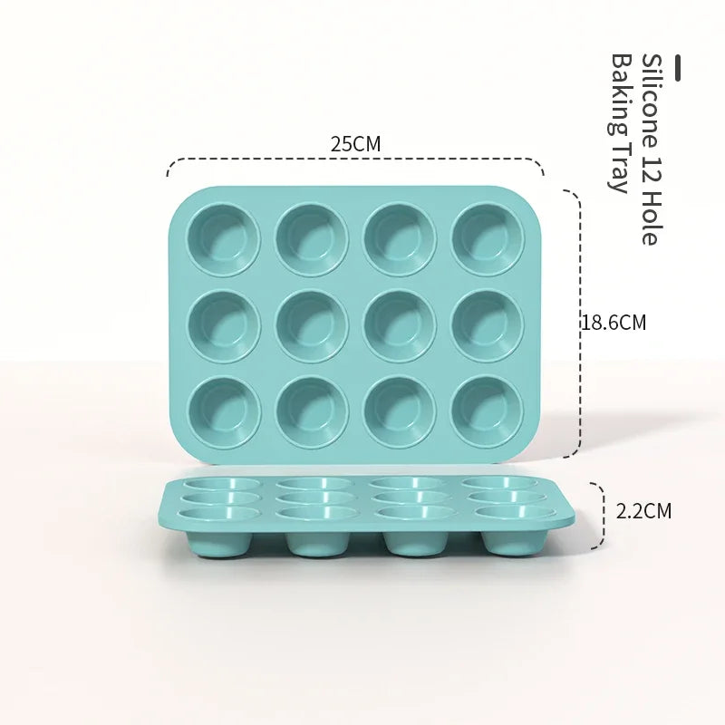 Non-Stick Silicone Fluted Tube Cake Pan 3D Shape Baking Mold DIY Kitchen Bakeware Tools for Pastry & Cake Decorating Qme 12 Hole