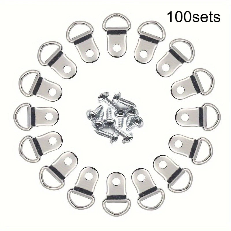 D Ring Picture Hanging Hooks With Screw,Metal D Shape Frame Hanging Hardware For Photo Frame Canva Painting Wall Mount Hanging ﻿ Qme 100sets
