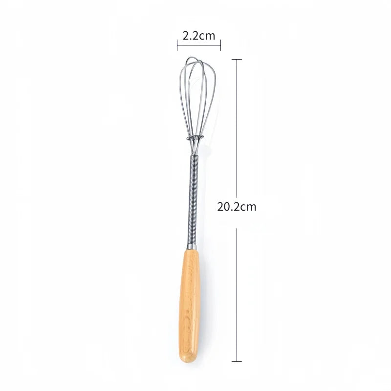 Stainless Steel Agitator Whisk Solid Wood Handle Mini Whisk Portable Manual Whisk Multifunctional Milk Frother Kitchen Tools Qme 1pc
