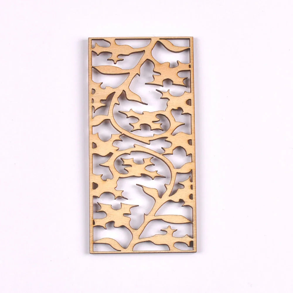 5Pcs/lot Natural Wood Decoration For DIY Scrapbook Crafts Hollow Rectangle Wooden Handmade Ornaments Home Embellishment m2559 Qme 9