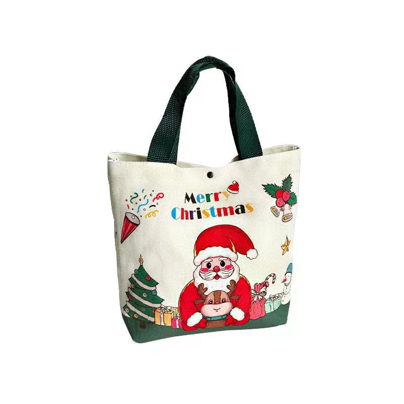 Christmas Gift Bags With Santa Claus Reindeer & Snowman Designs Durable Canvas Tote Bags Party Candy Bag Gift Bag Bulk Qme