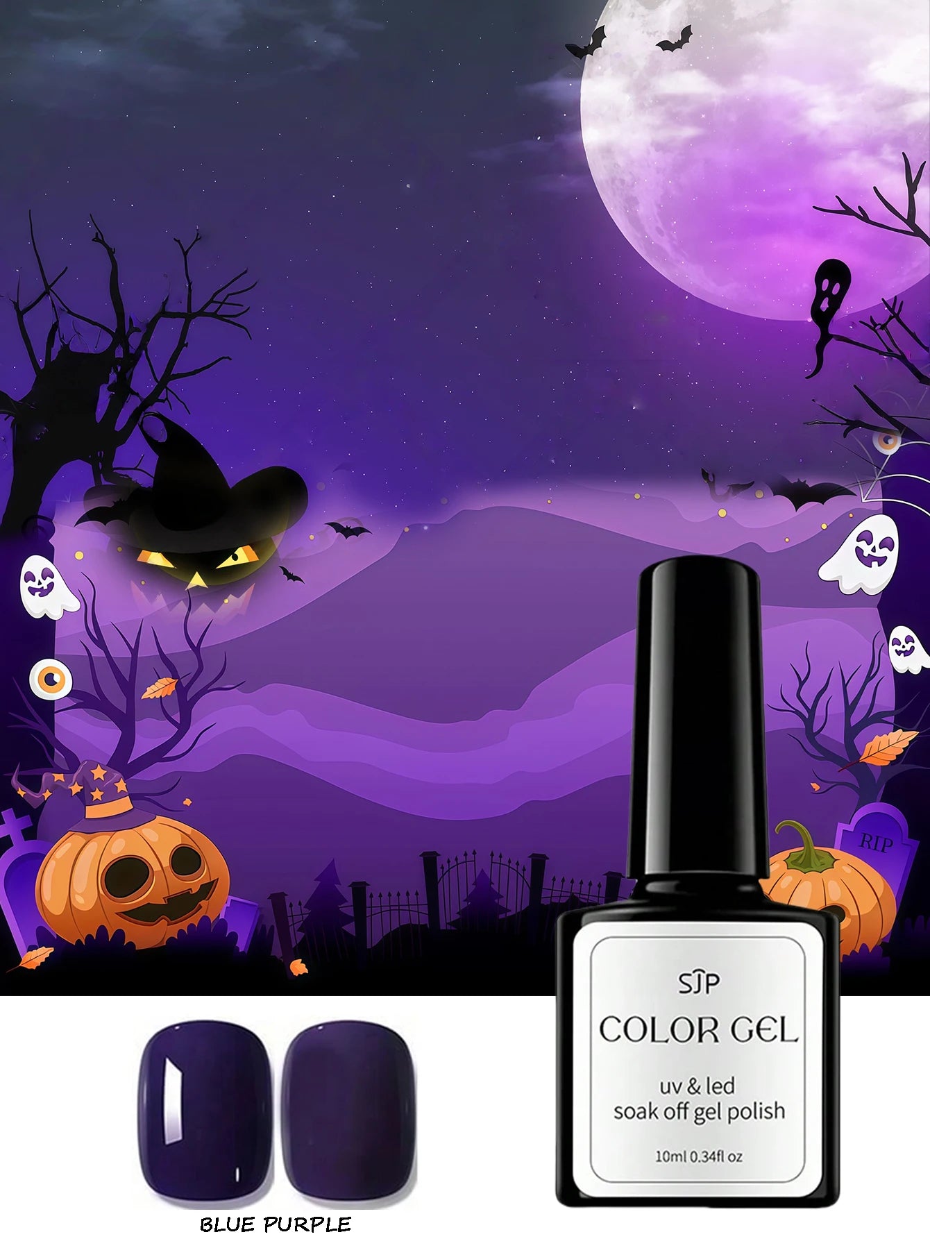 1 Halloween Gel Nail Polish Includes Witch Purple White Vampire Blood Qme blue purple