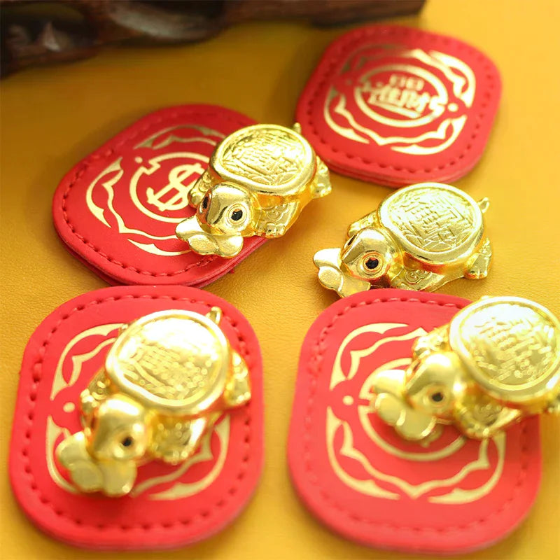 Fengshui Lucky Turtle Wallet Charm Money-biting Turtle Ornaments Decor With "Daily Wealth" For Longevity Financial Protection Qme