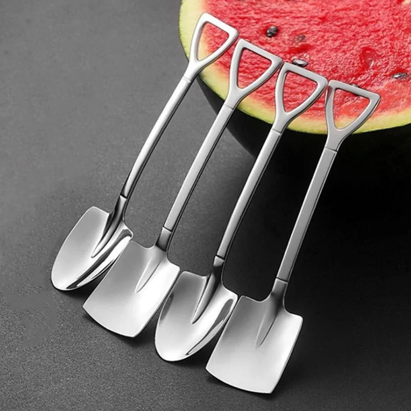4 pieces of thickened creative stainless steel spatulas, ice cream and fruit spoons, cute scraper spoons, dessert spoons, Qme
