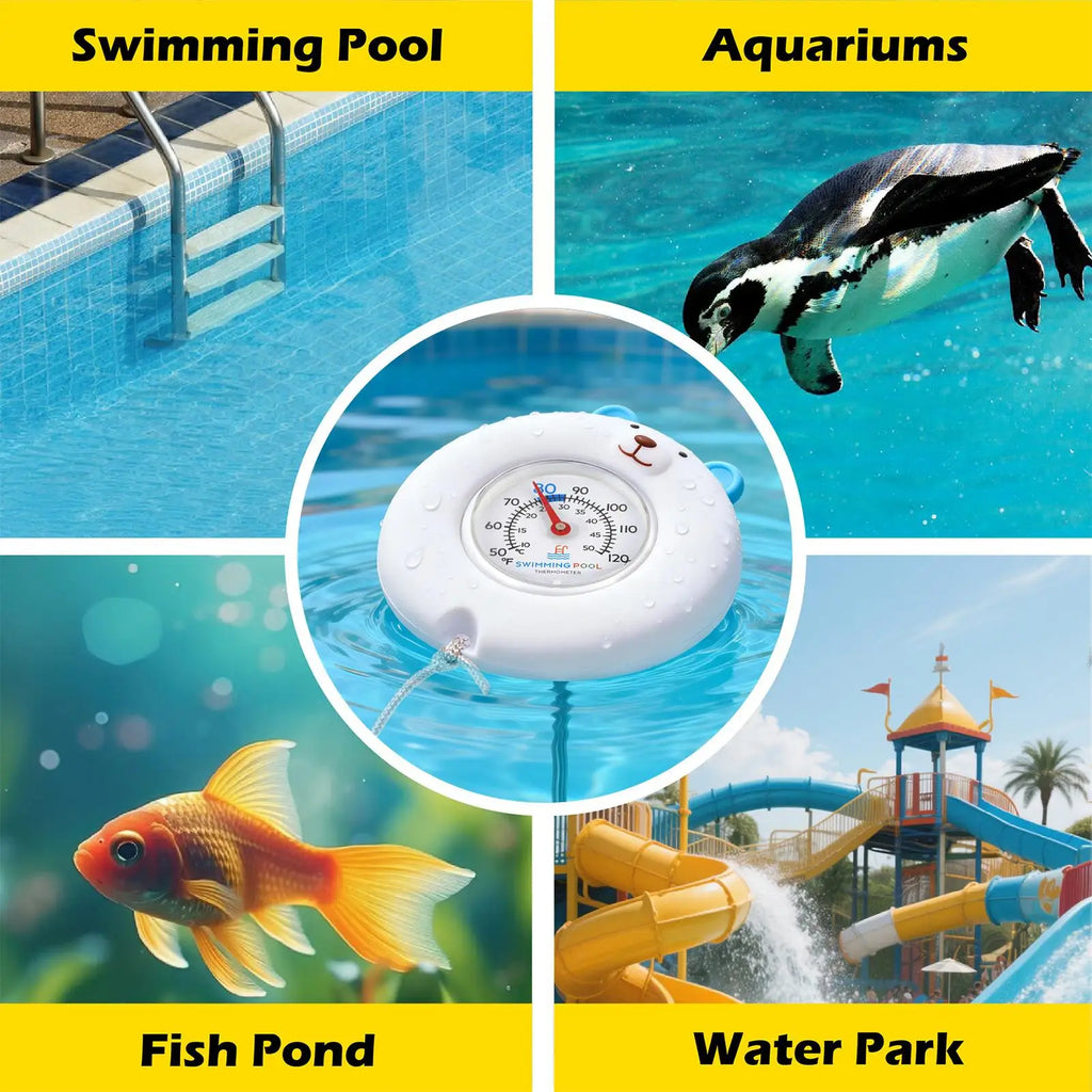 Pool Temperature Gauge Floating Cute Bear Floating Large Easy Read Gauge with String Kids Pool Accessories for Lake Beach Qme