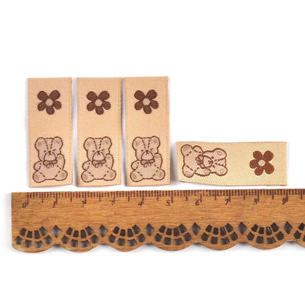 50Pcs Kawai Bear Embroidery Brown Labels For Knitted Hats Bag Shoes Sewing Garment Accessories DIY Tags Crafts Handmade Supplies Qme 3