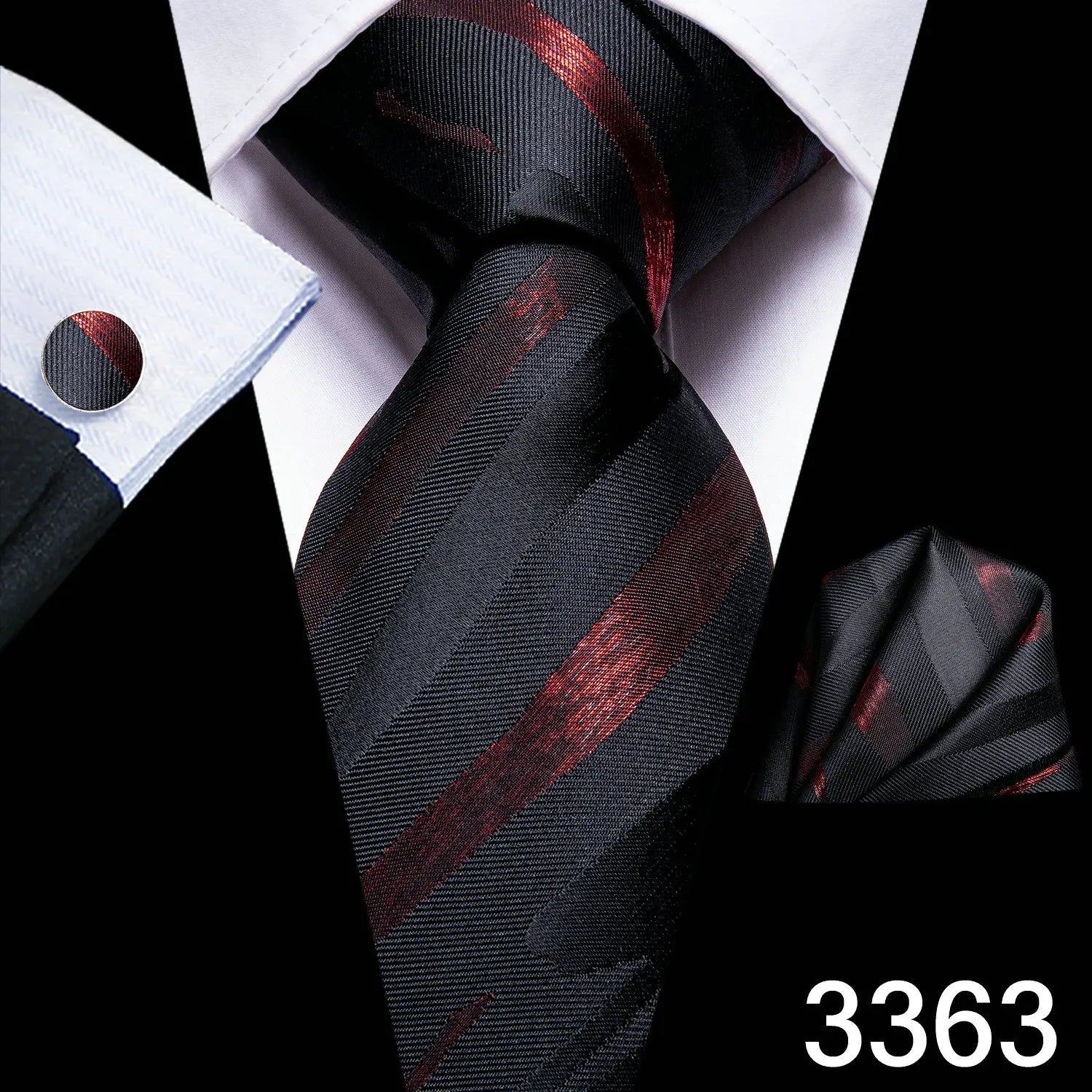 Professional Mens 3-Piece Suit Set: Necktie, Pocket Square & Cufflinks, Classic Design for Wedding Qme DPTH-LDSN3363