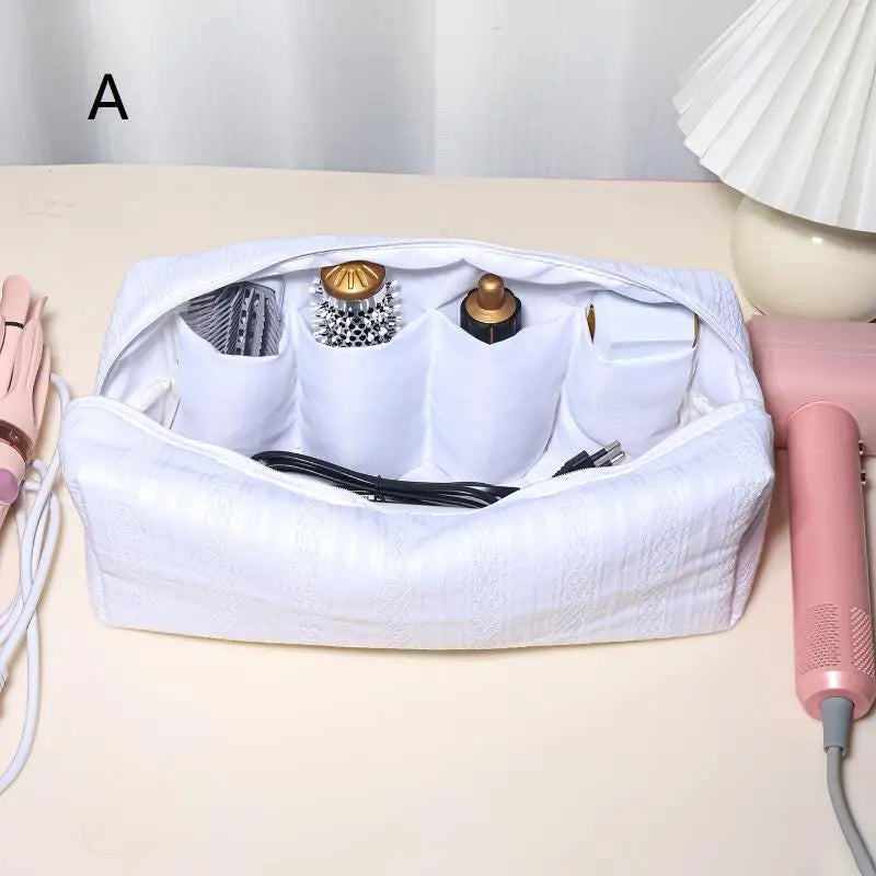 Padded Cosmetic Bag With Large Capacity Hair Dryer Storage Pouch Portable Hair Styling Tools Separate Compartments With Zipper Qme A