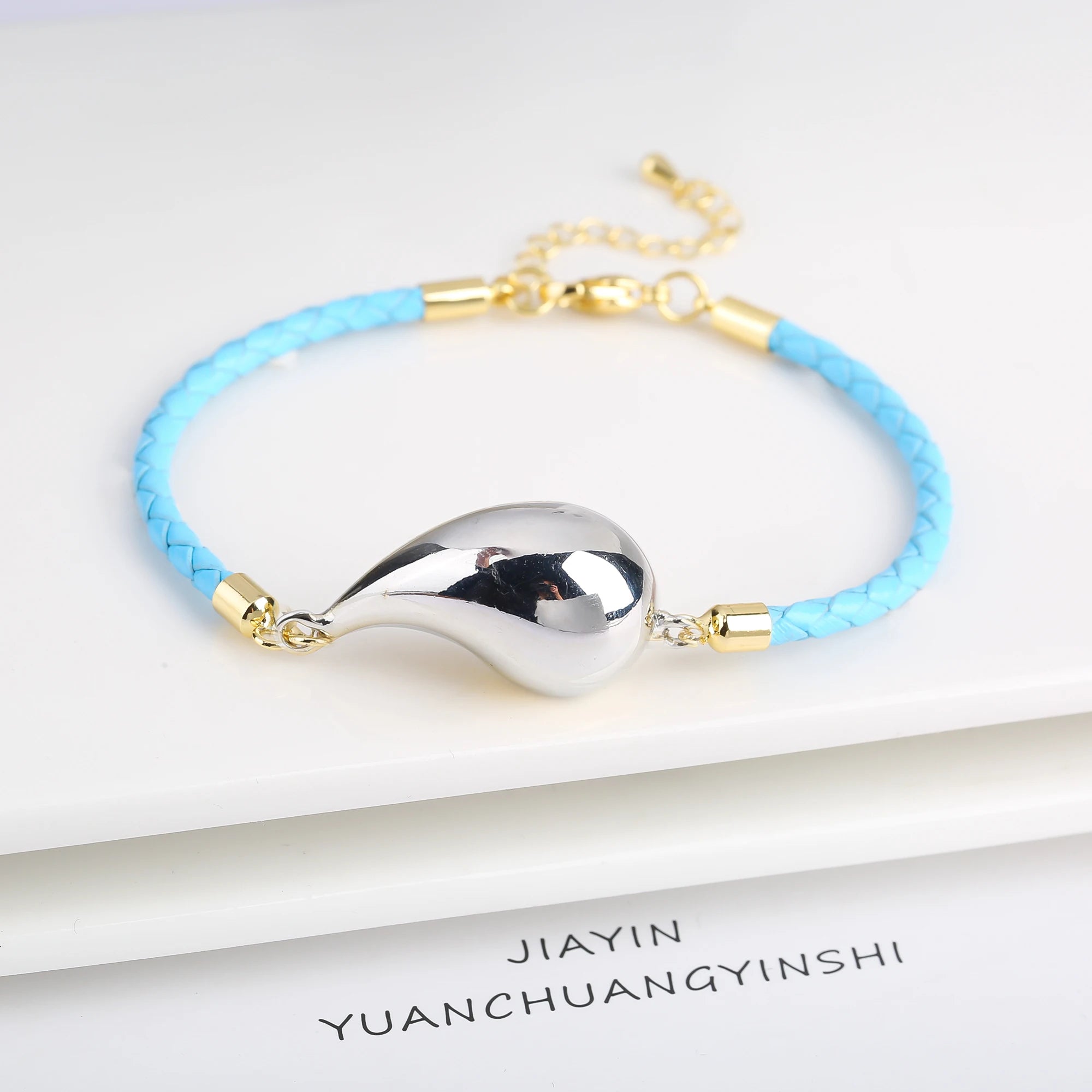 Simple Gold Plated Comma Leather Braided Adjustable Bracelet Fashion Women Water Drop Bracelet for Party Jewelry Gift Daily Wear Qme Color 12