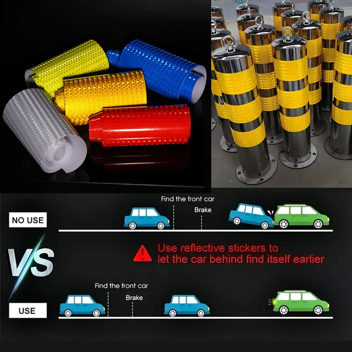 Reflective Safety Mark Tape Stickers Self Adhesive Warning Film for Car Motorcycle Auto Styling Qme