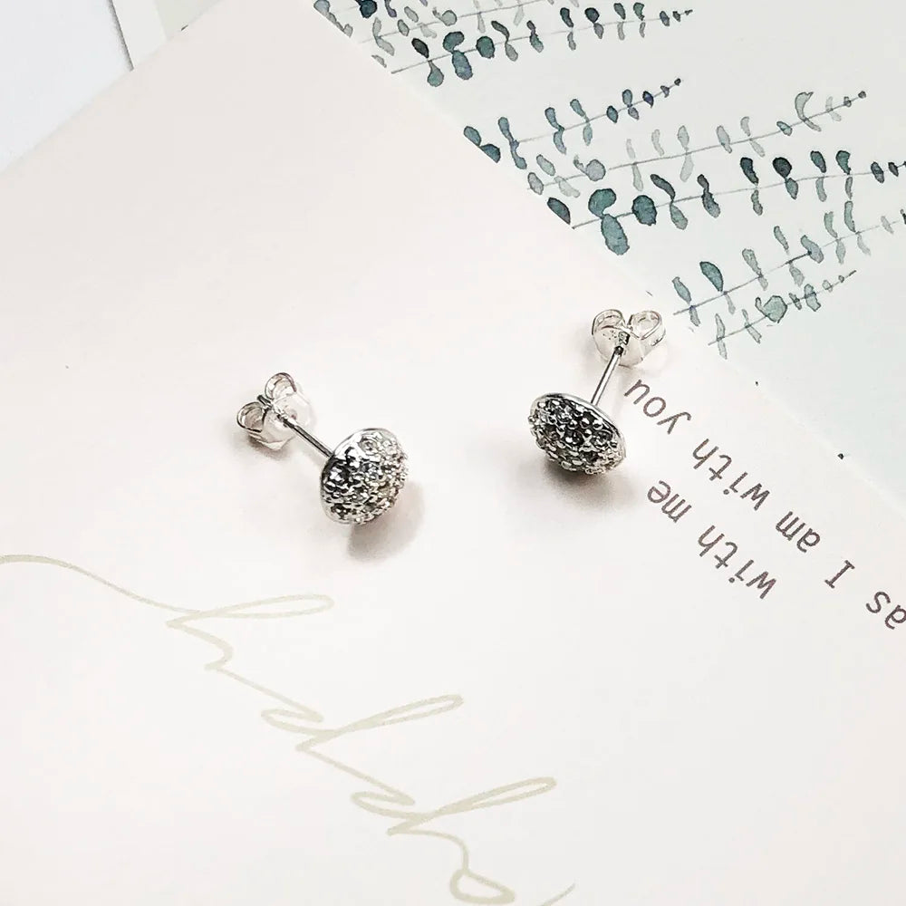 White Zircon Ball Stud Earrgins Brand New Glam Fine Jewerly For Women Trendy Gift In 925 Sterling Silver Qme