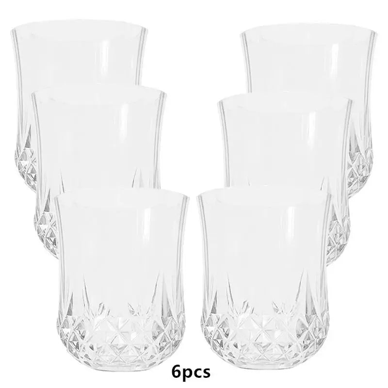 6Pcs 90ml Cup Diamond Cup Plastic European Retro Wine Cup One Mouth Cup Creative Vertical Pattern Cup Qme A2