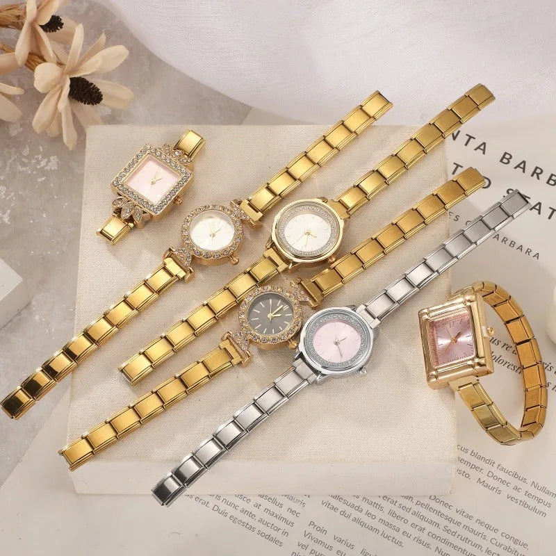 Fashion Wholesale Square Round Gem Watch Men Women DIY 9MM Width Italian Elastic Charm Stainless WatchHead Bracelet Jewelry Gift Qme