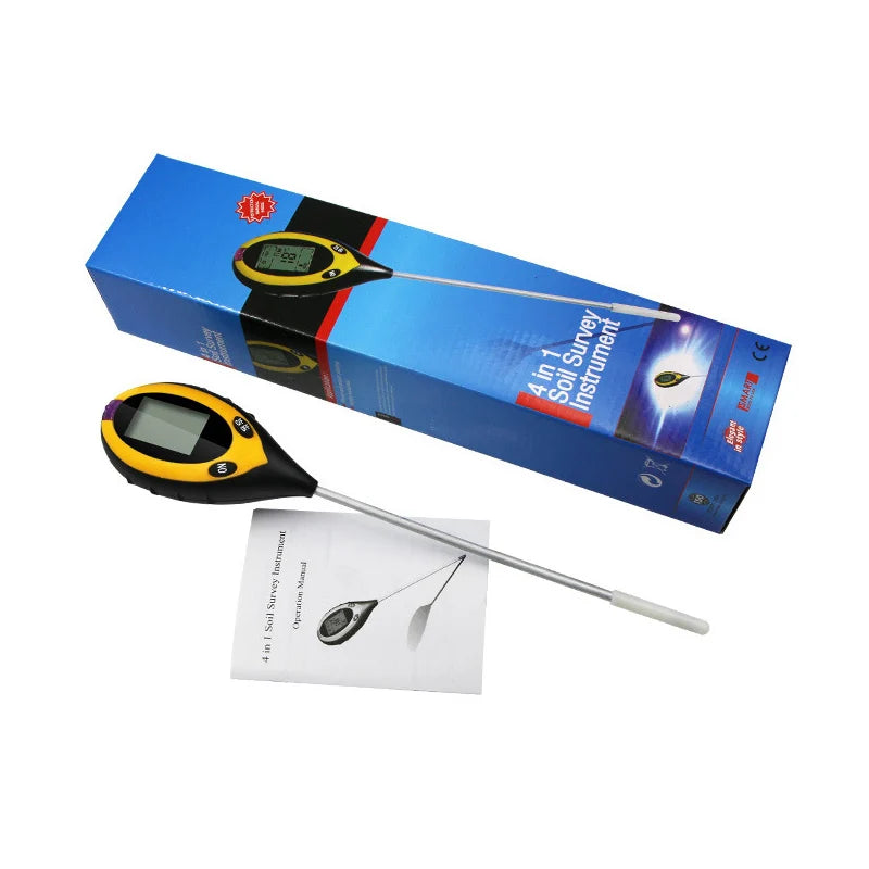 Soil PH Meter Tester Moisture Temperature Sunlight Intensity Qme
