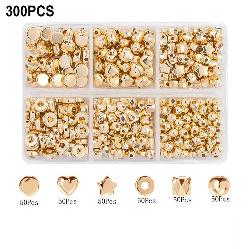4Colors CCB Spacer Beads Kit in 6 Styles Assorted Round Star Gold Spacer Beads for Bracelet Necklace Making Jewelry DIY Craft Qme 13-200pcs