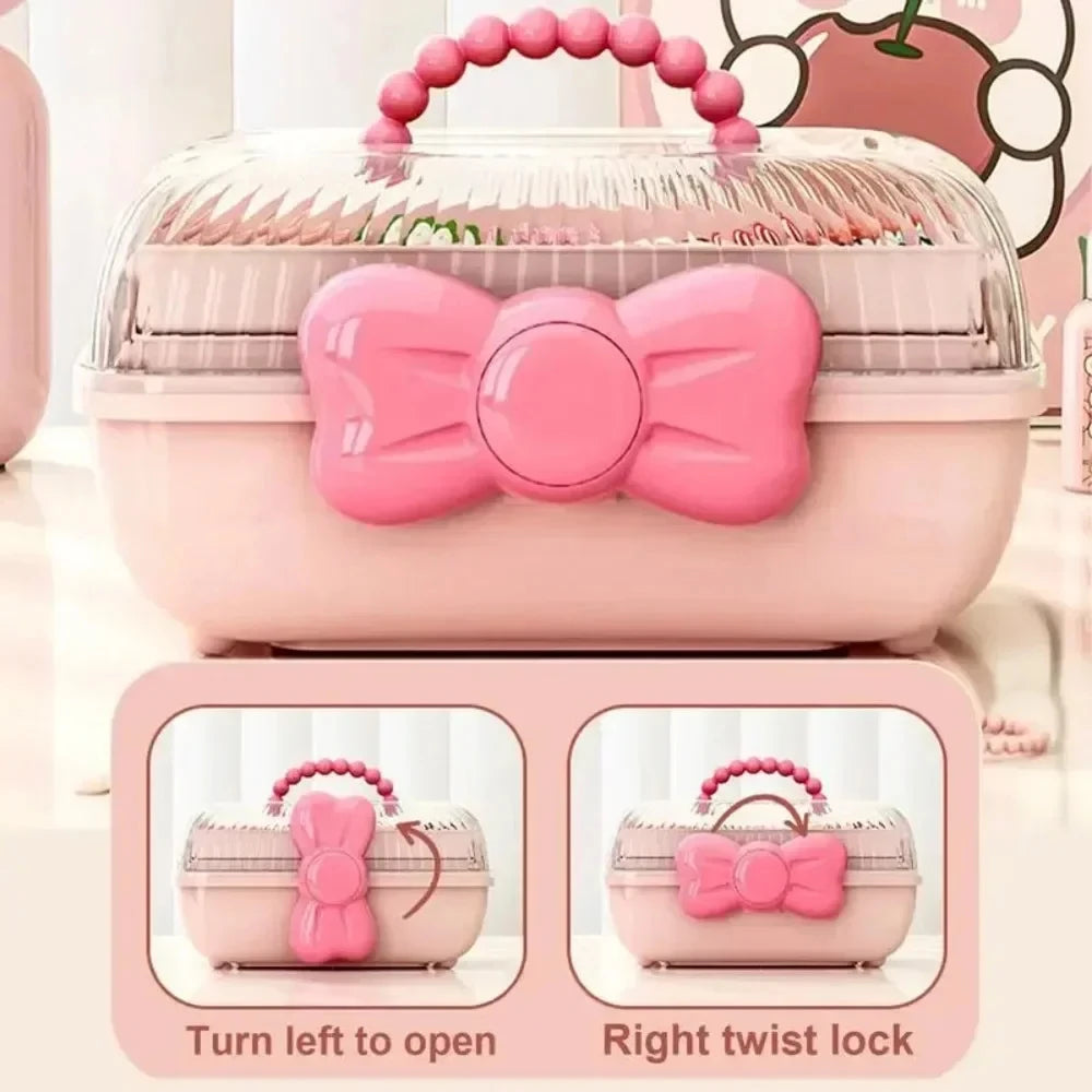 Cute Bowknot Multi-layer Hairpin Storage Box Girls Jewellery Box Children's Hair Accessories Storage Box Toy Storage Box Qme
