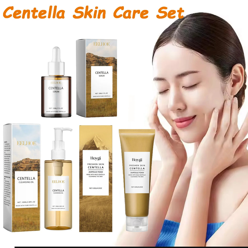 Centella Skin Care Set Centella Serum Face Wash Cleansing Oil Facial Care Set Soothing Refreshing Smooth Glowing Face Essence Qme