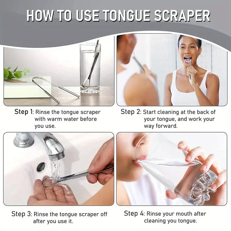 Premium Metal Tongue Scraper Cleaner Adults Kids Portable Stainless Qme