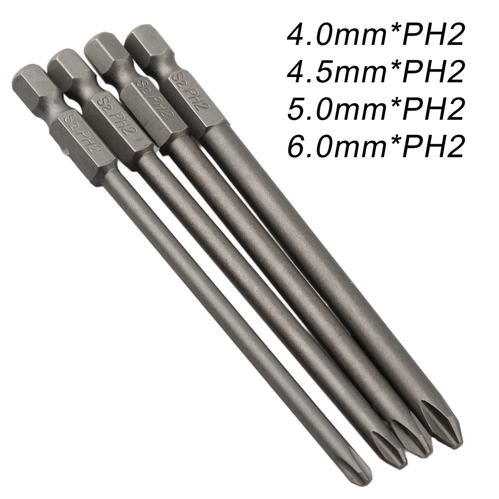 4pcs 1/4 Hex Shank 100mm Long Screwdriver Bits Kit For Torx/Hexagon/Cross/Slotted Hand Tools Qme